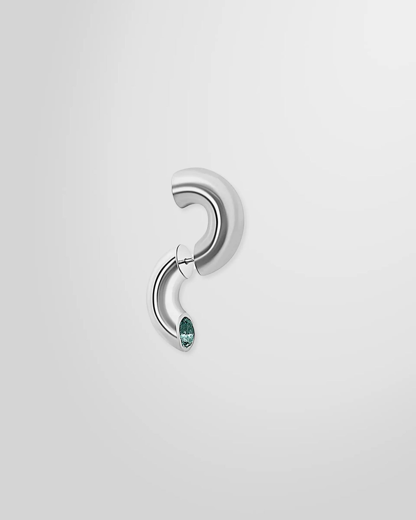 Alan Crocetti Clear Blown Peekaboo earring in silver showing the S-shape, side view.