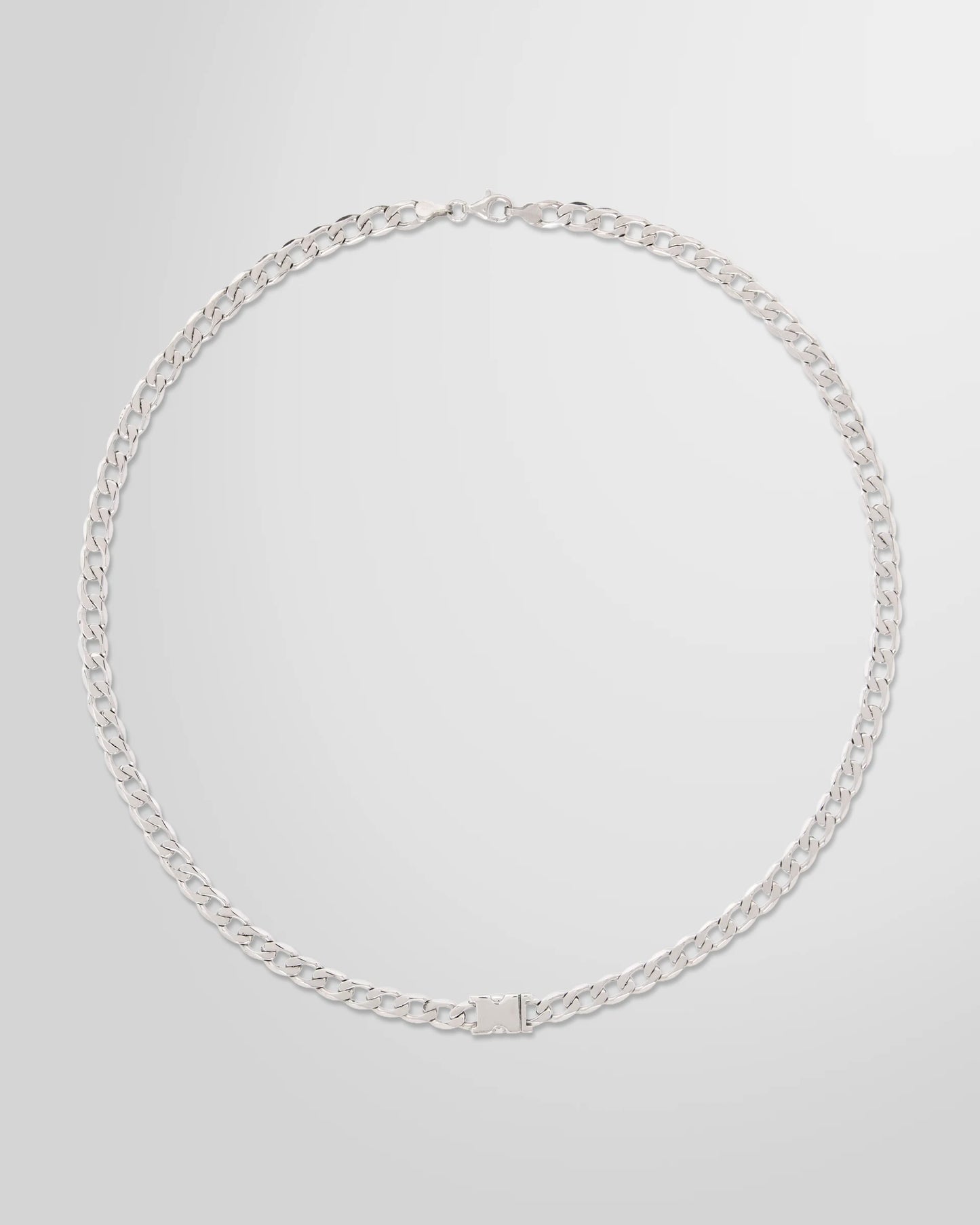 Alan Crocetti Unity Curb Chain Necklace in rhodium-plated silver, main view showing chain and hardware.