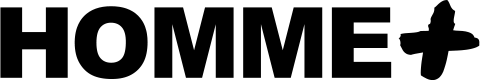 HOMME+ black logo, featuring bold, minimalist typography with a "+" symbol, representing a high-end multi-brand luxury and streetwear retailer
