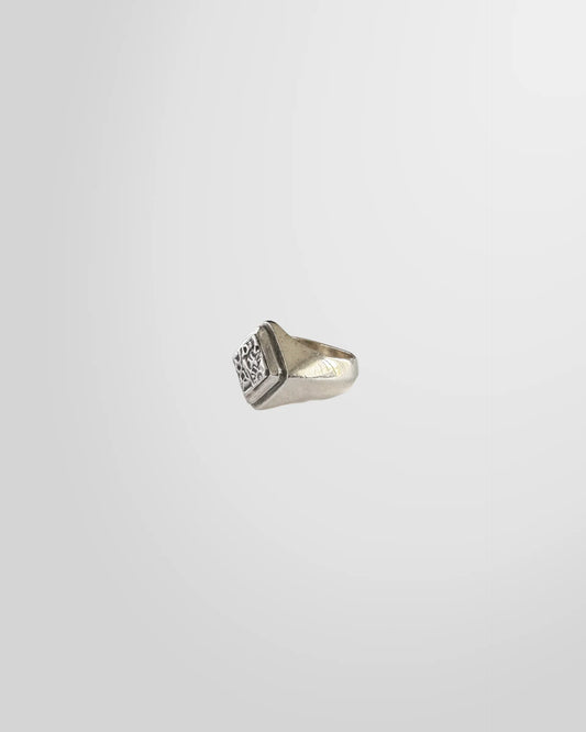 Side profile of the Johnny Ramli Carved Signet Ring in sterling silver.