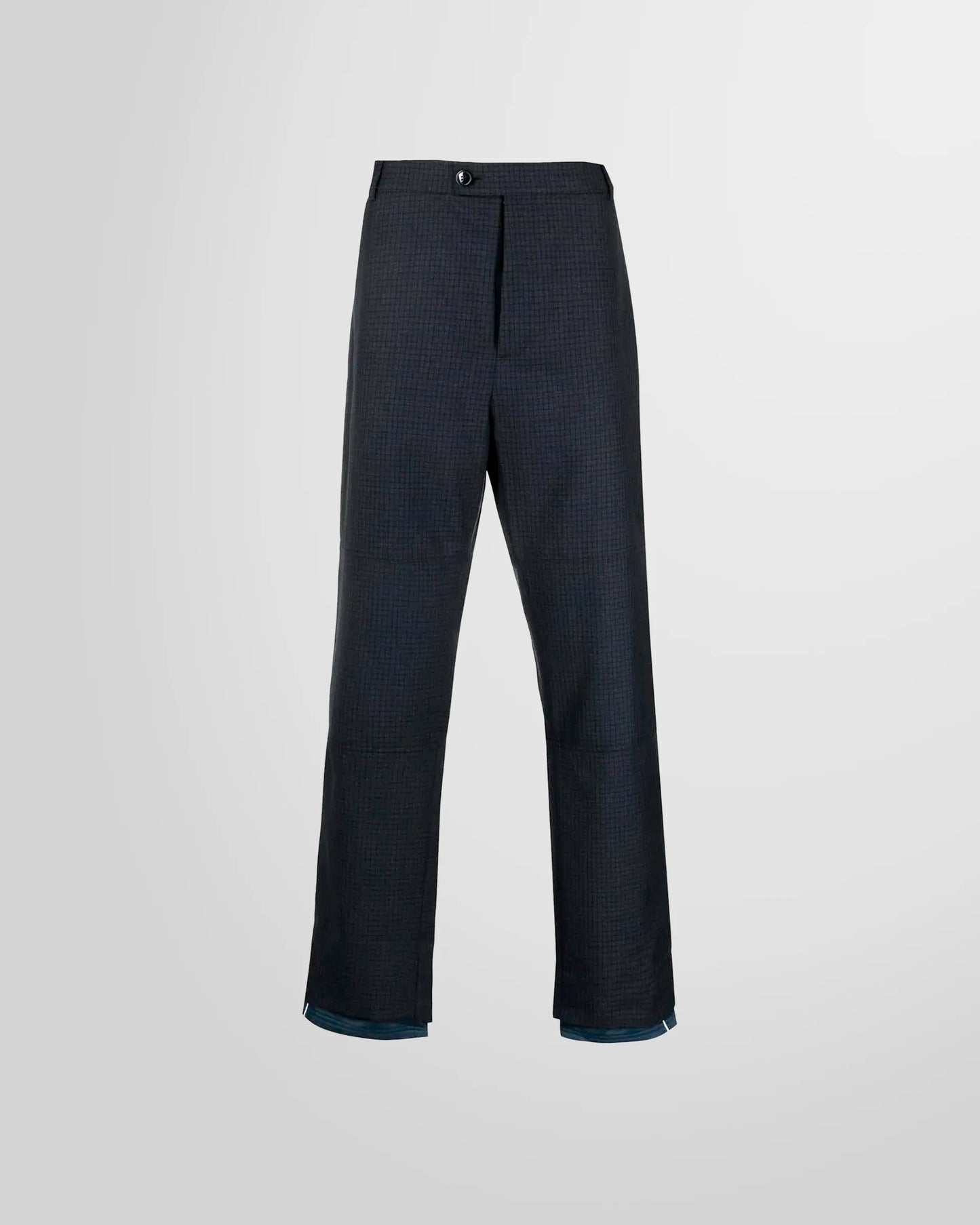 Martine Rose Sports Hem Trousers in navy check wool - front view.