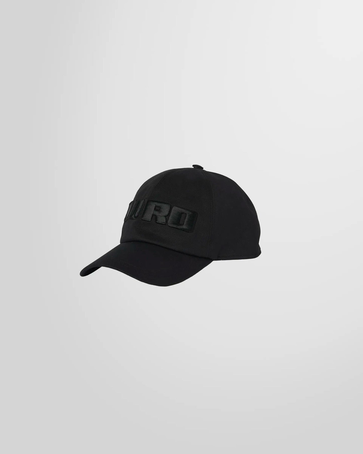 Front view of the black MSGM baseball cap with 'duro' embroidered in contrast thread.