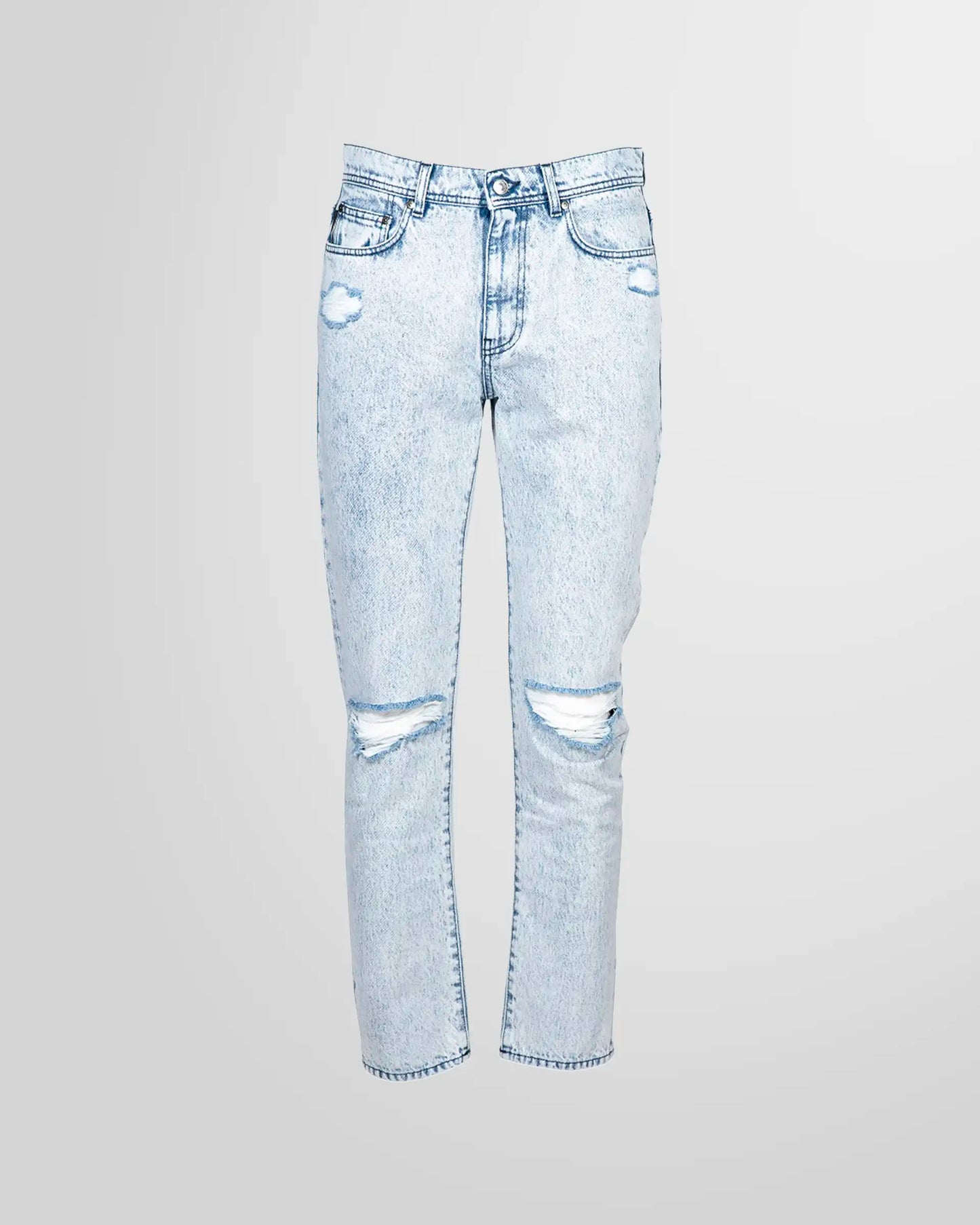 Front view of the MSGM ripped straight-leg jeans in a washed denim finish.