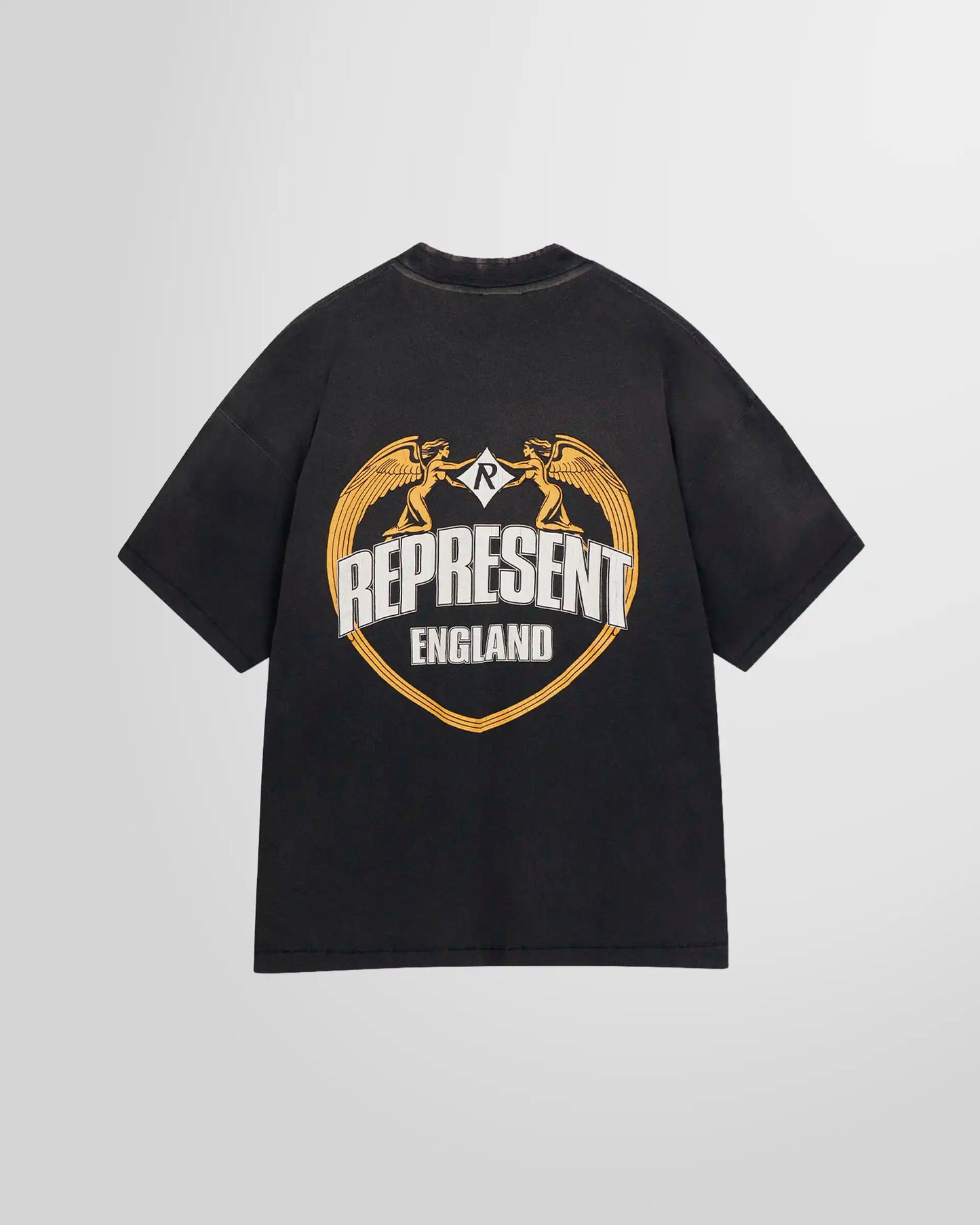 Back view showing the Angel Border cracked print on Stained Black.