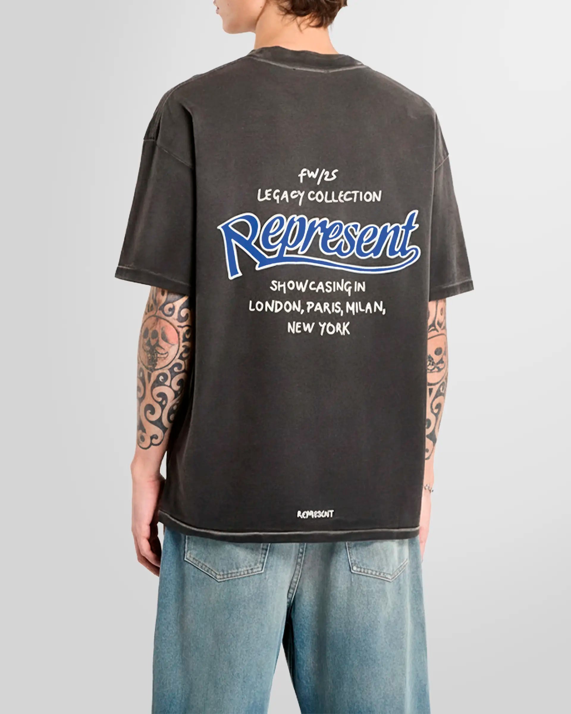 Back view showing the large Legacy Showcasing graphic on Stained Black on a model.