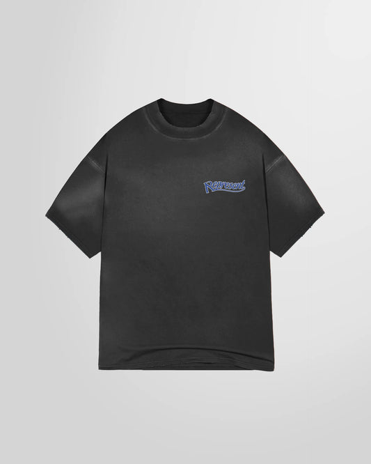 Front view of the Represent Showcasing T‑Shirt in Cloud with small script logo at chest.
