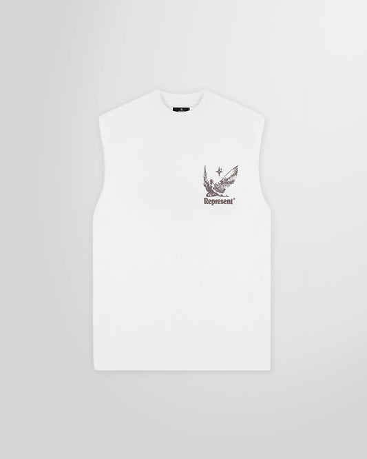 Front view of the white Represent Spirit Of Summer tank top showing the main graphic.