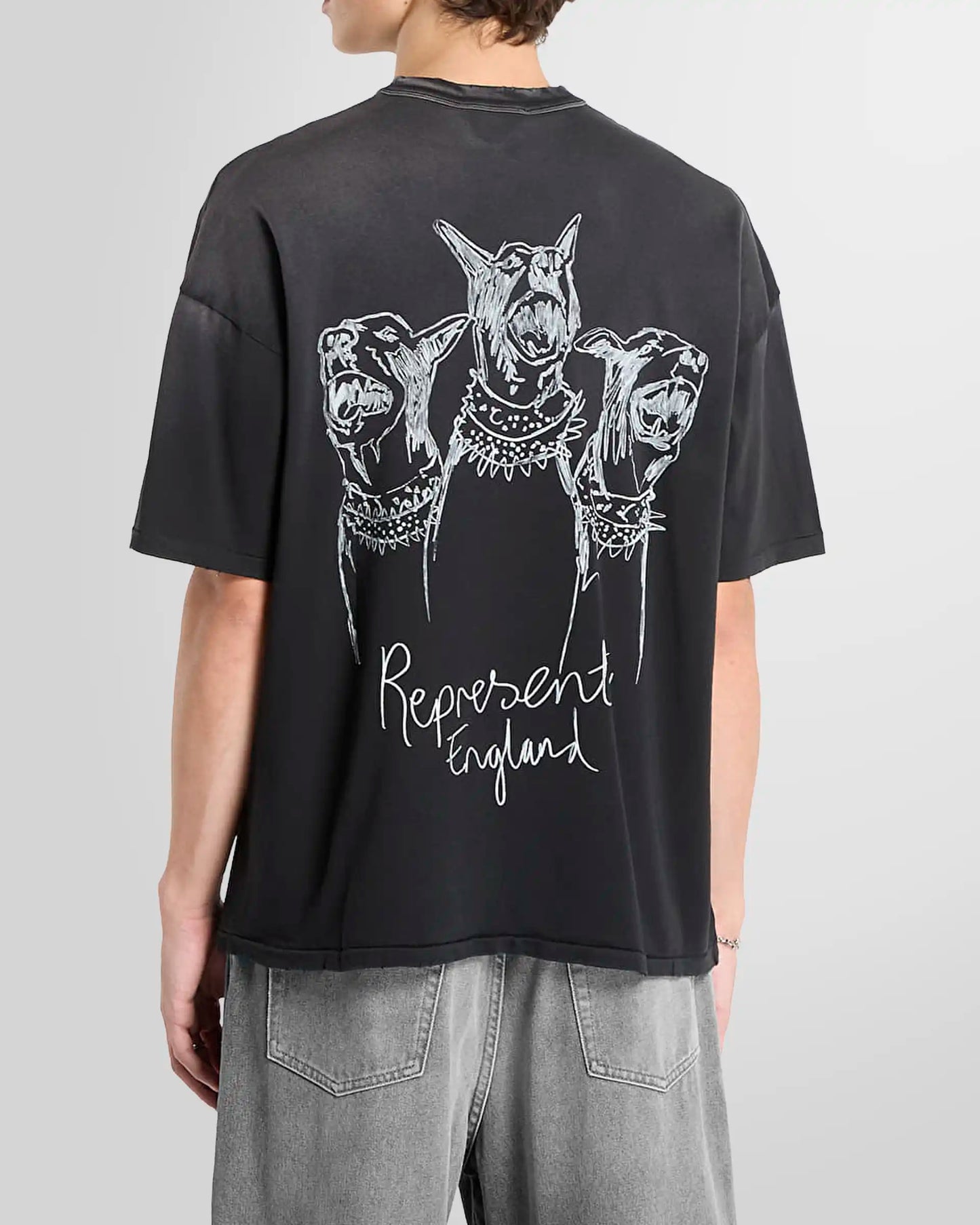 Model wearing the tee, back view highlighting the rear Thoroughbred print.