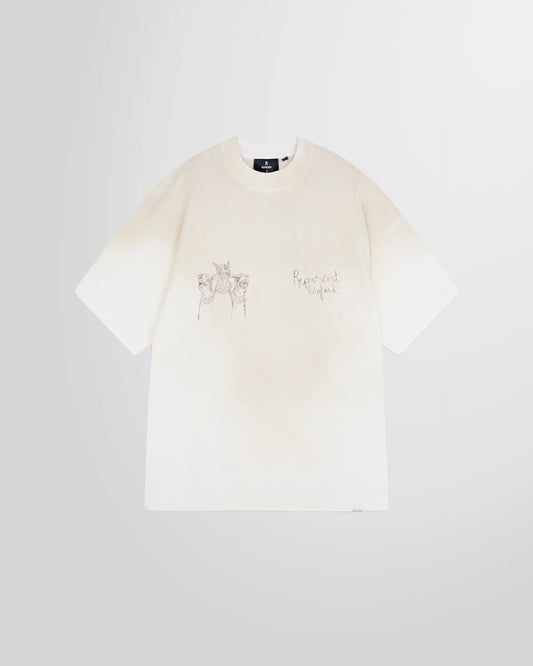Front view of the Represent Hand Drawn Thoroughbred T‑Shirt in White with oversized fit.