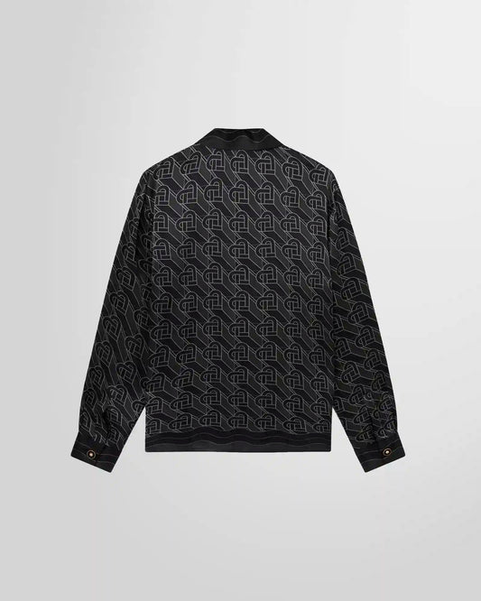 Casablanca Heart Monogramme Long Sleeve Silk Shirt Black
