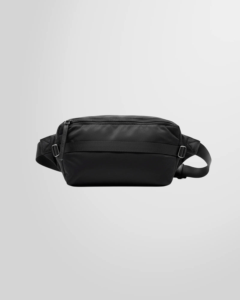 Front view of the Nylon Belt Bag in black from Johnny Ramli