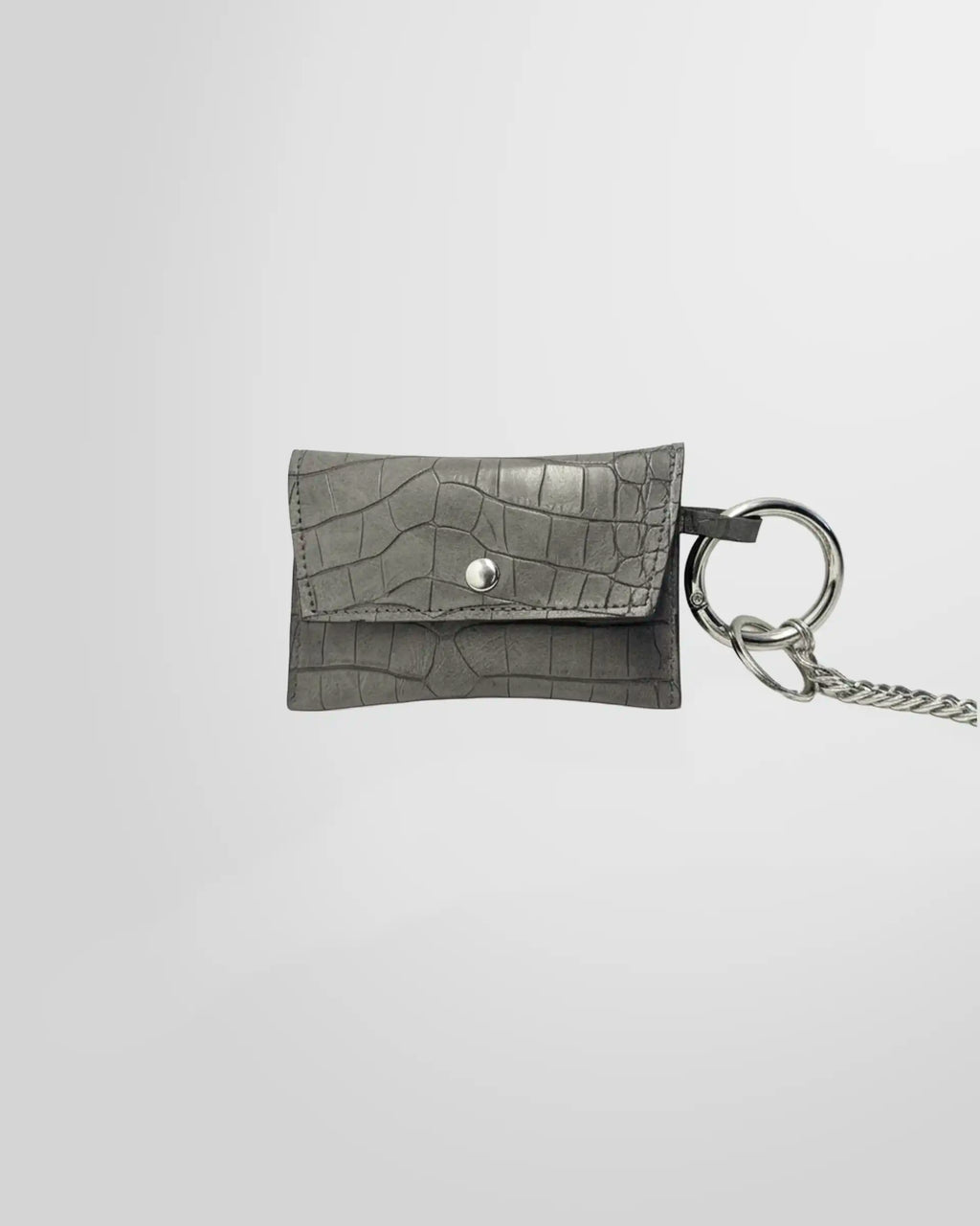 Close-up of the grey crocodile-embossed leather texture on the NGH wallet.