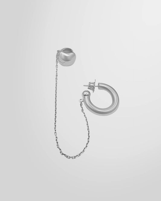 Alan Crocetti Mood Ear Set earring in rhodium-plated silver, main view showing sphere and chain