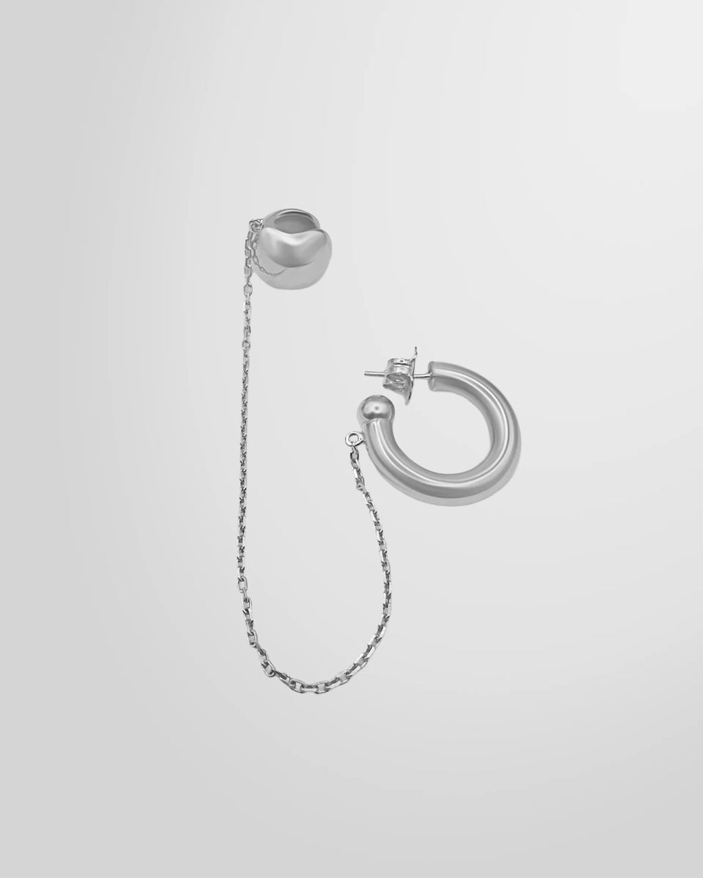 Alan Crocetti Mood Ear Set earring in rhodium-plated silver, main view showing sphere and chain