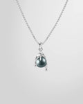 Alan Crocetti Nano Black Pearl Melt Necklace in rhodium-plated silver, main view showing the black pearl and melt design.