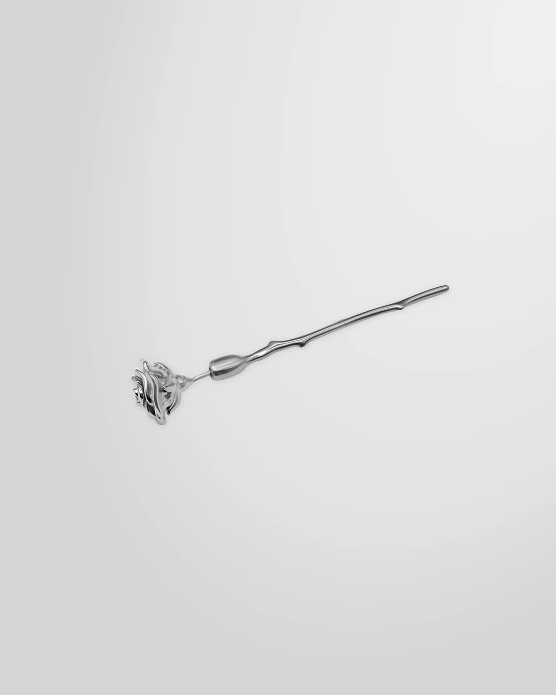 Alan Crocetti Rose Earring in Silver (Rhodium Vermeil), front view showing the detailed rose design on 925 Sterling Silver.