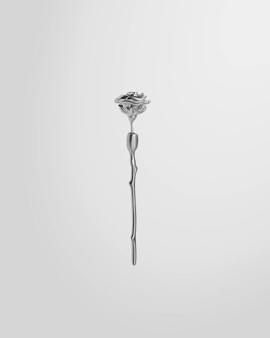 925 sterling silver Rose Earring in Rhodium Vermeil from Alan Crocetti, side view.