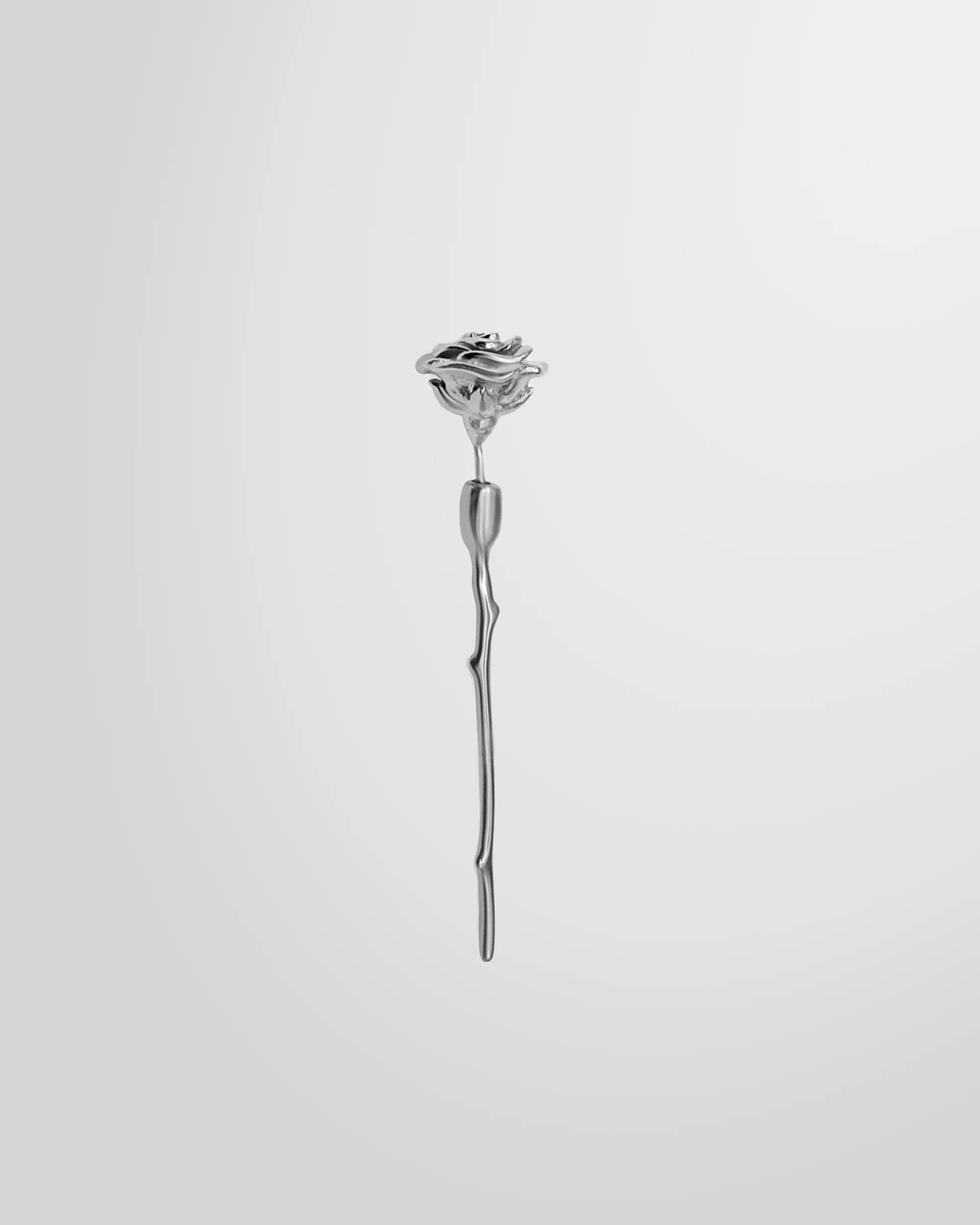 925 sterling silver Rose Earring in Rhodium Vermeil from Alan Crocetti, side view.