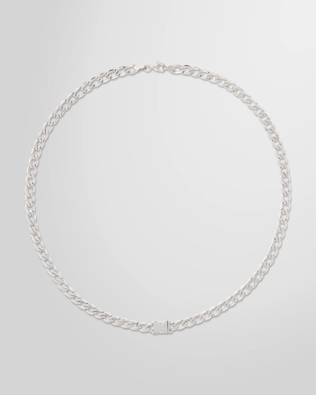 Alan Crocetti Unity Curb Chain Necklace in rhodium-plated silver, main view showing chain and hardware.