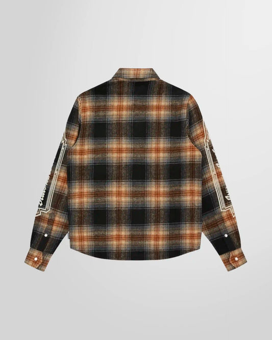 Back view of the Billionaire Boys Club Check Shirt in brown and black