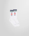 A pair of the Casablanca Casa Sport socks in blue, laid flat.