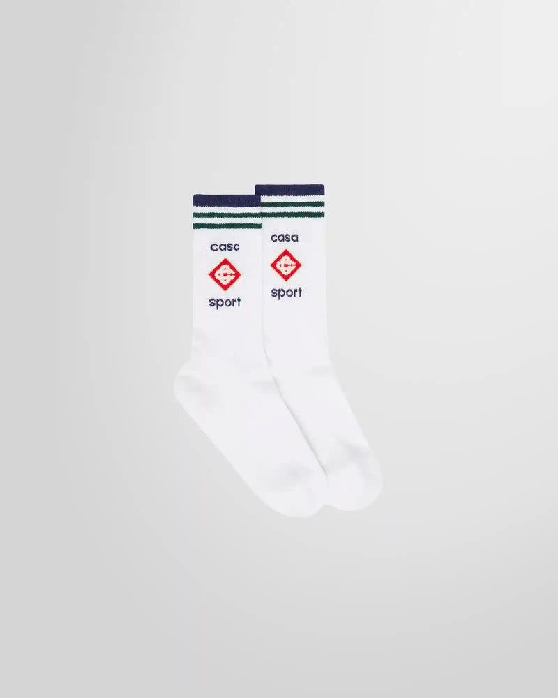 A pair of the Casablanca Casa Sport socks in blue, laid flat.