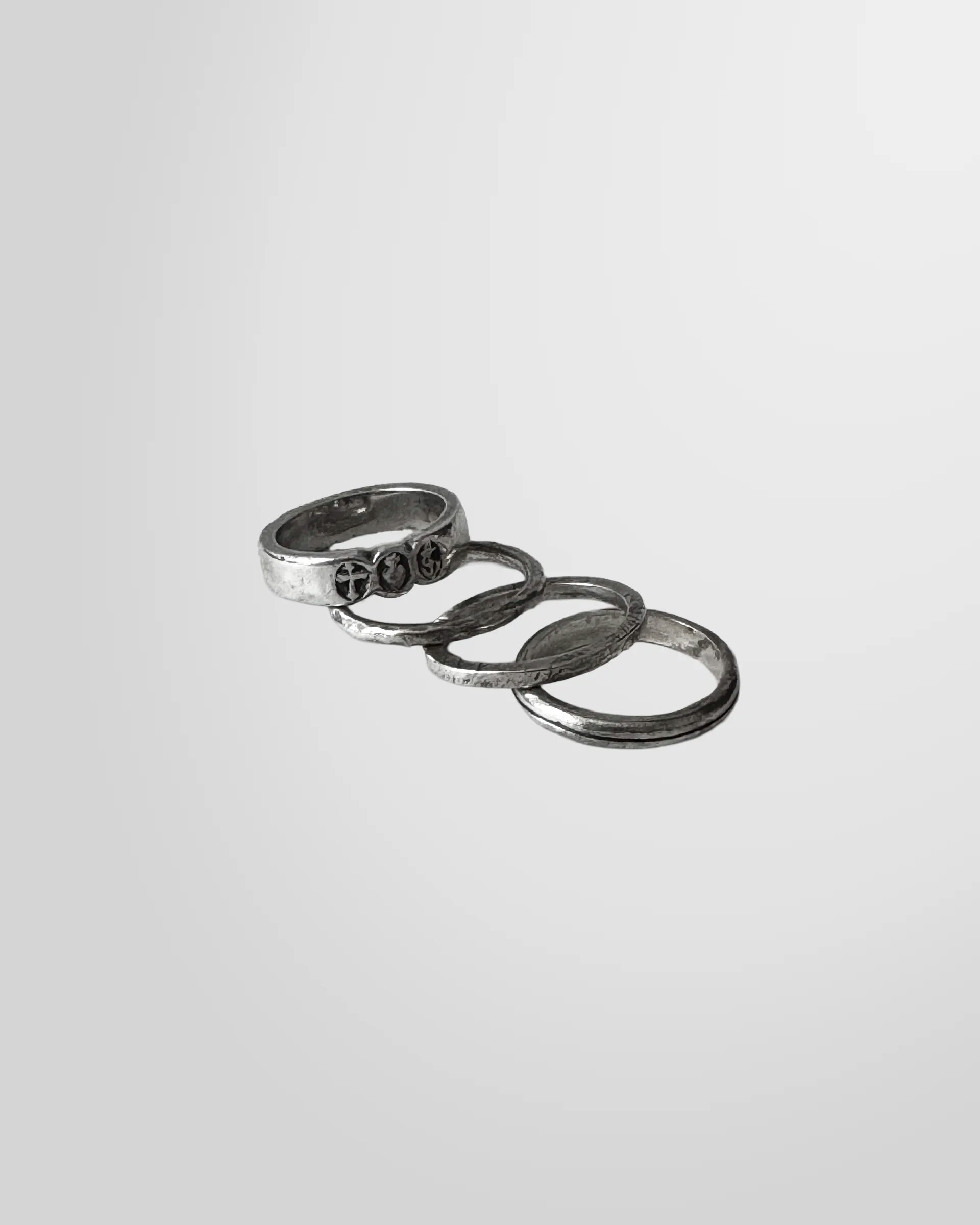 A view of the four silver stacking rings from Goti is shown here.