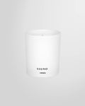 Front view of the IIUVO scented candle with label, product shot.