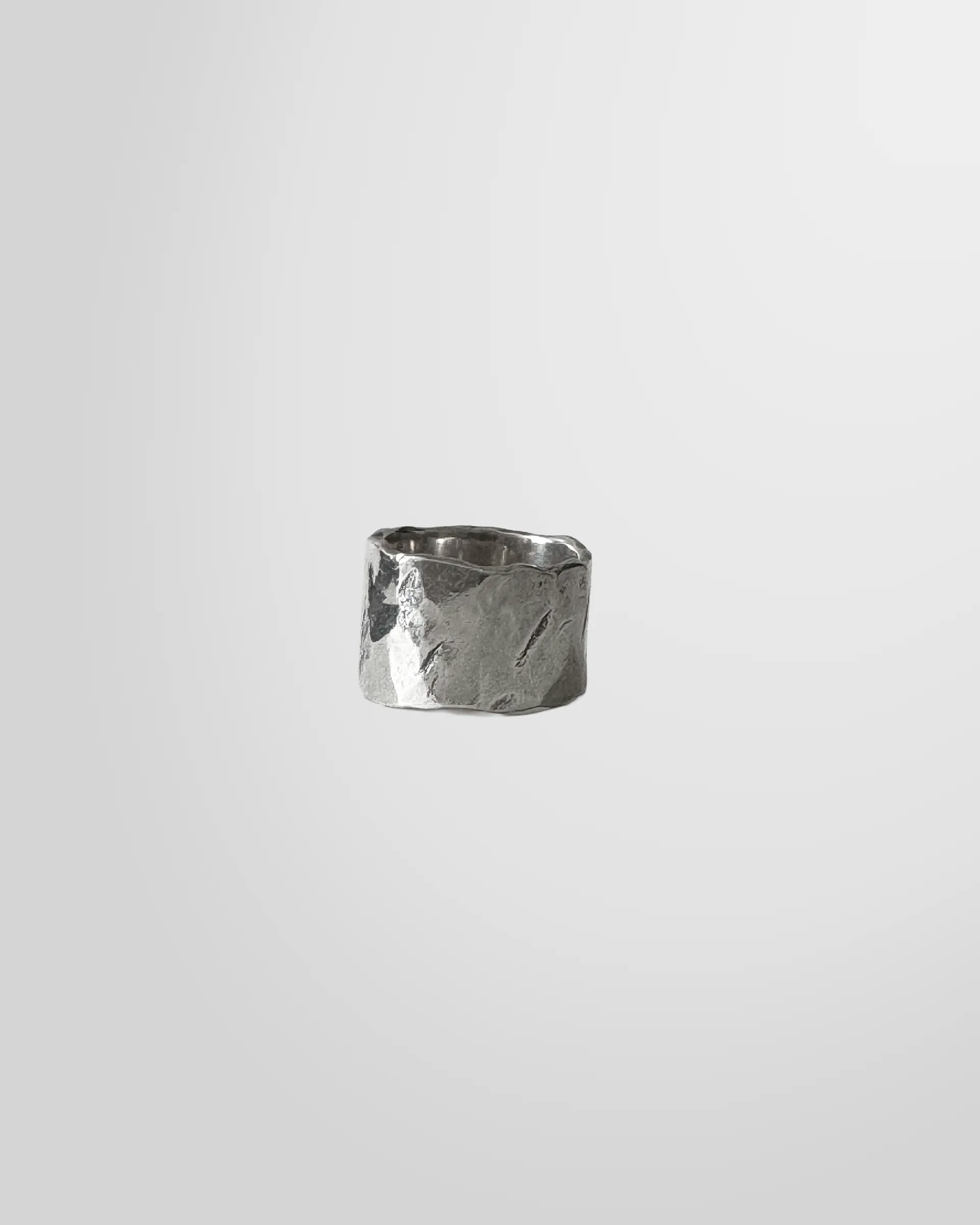 View from the side of the handcrafted Johnny Ramli Forged Band Ring.