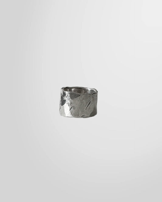 View from the side of the handcrafted Johnny Ramli Forged Band Ring.