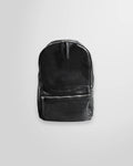 Front view of the Johnny Ramli minimalist backpack in black nappa leather.