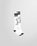 The KTZ logo print socks in white from the side.