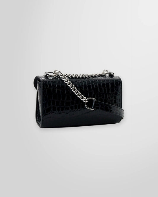 MSGM Black Cross-body Bag in croc-embossed faux leather – view from the back.