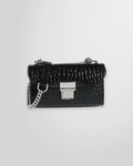MSGM Black Cross-body Bag in croc-embossed faux leather – front view.