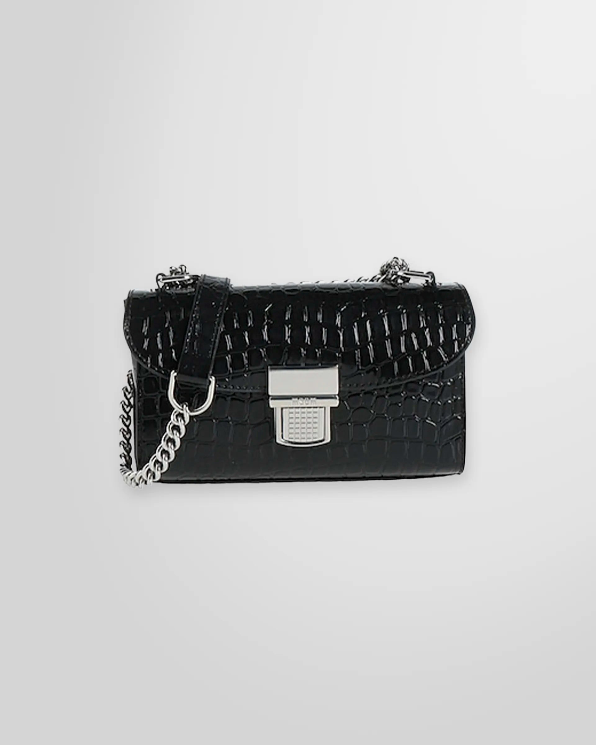 MSGM Black Cross-body Bag in croc-embossed faux leather – front view.