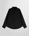Front view of the black MSGM 'Croco Satin' shirt, showing its classic silhouette.