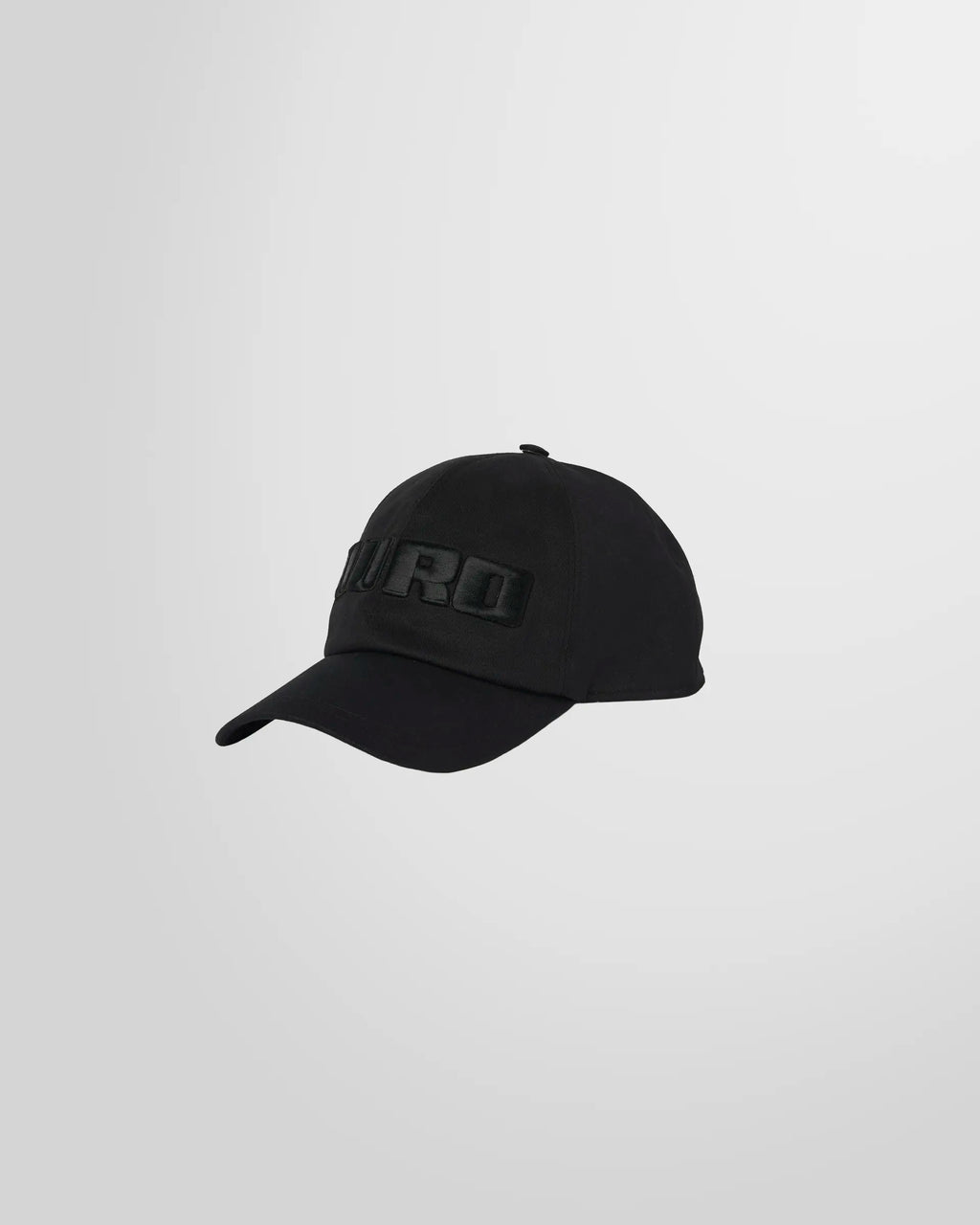 Front view of the black MSGM baseball cap with 'duro' embroidered in contrast thread.