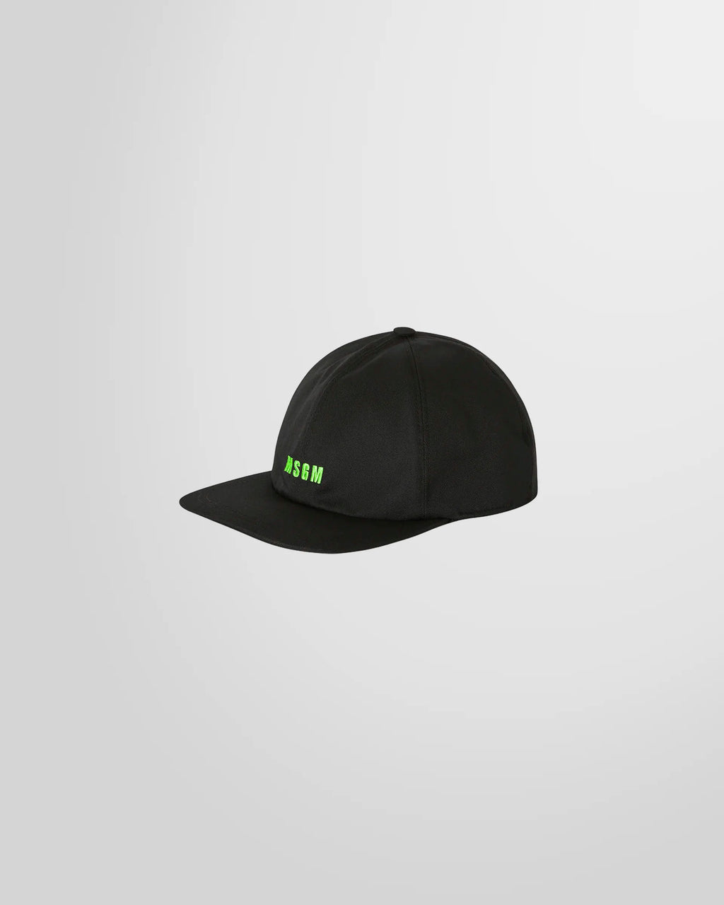 Front view of the black MSGM baseball cap with a contrasting embroidered logo.