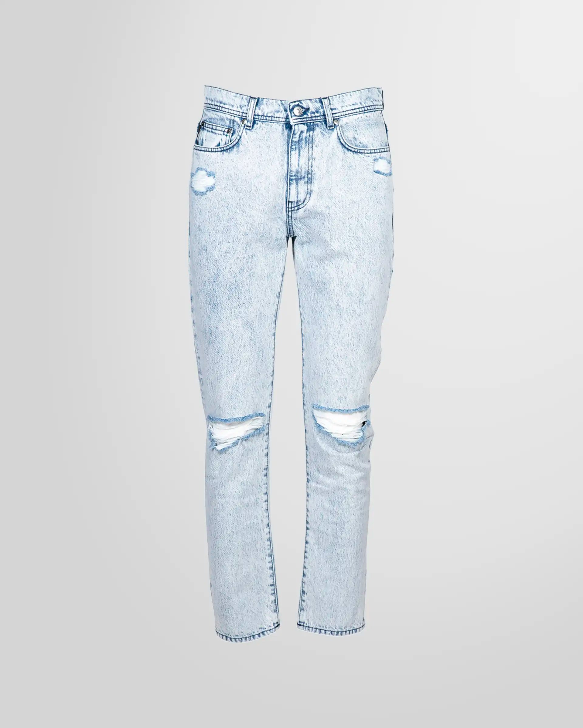 Front view of the MSGM ripped straight-leg jeans in a washed denim finish.
