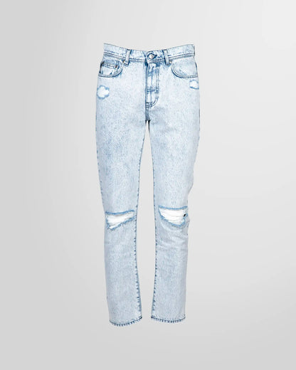 Front view of the MSGM ripped straight-leg jeans in a washed denim finish.