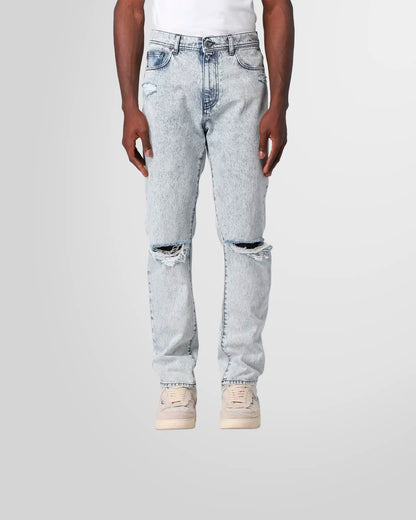 Model wearing the MSGM ripped straight-leg jeans, styled for a modern, casual look.