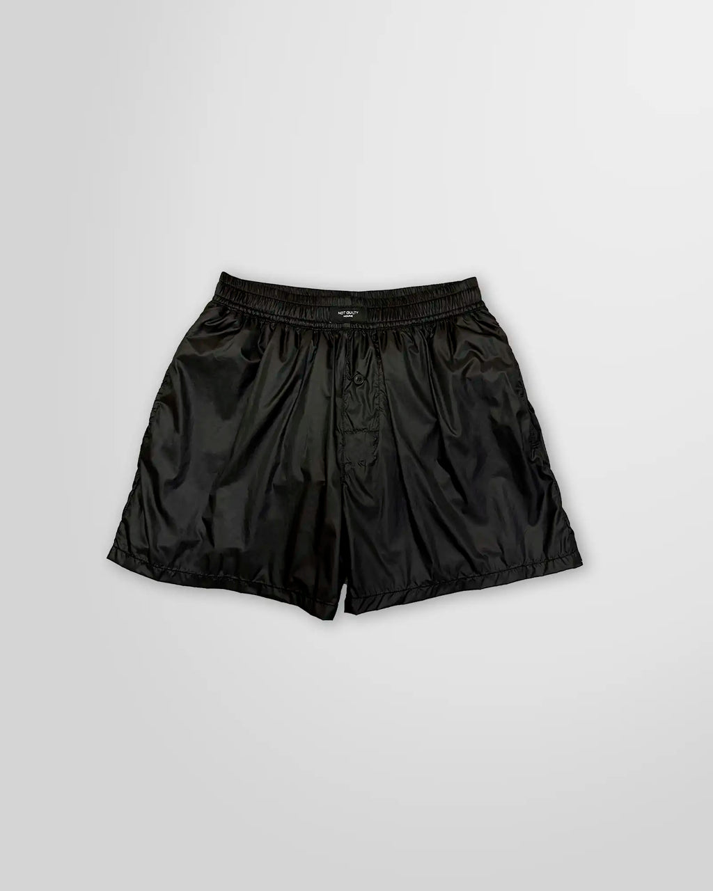 Front view of the Not Guilty Homme Black Nylon Boxer Swim Shorts in lightweight fabric.