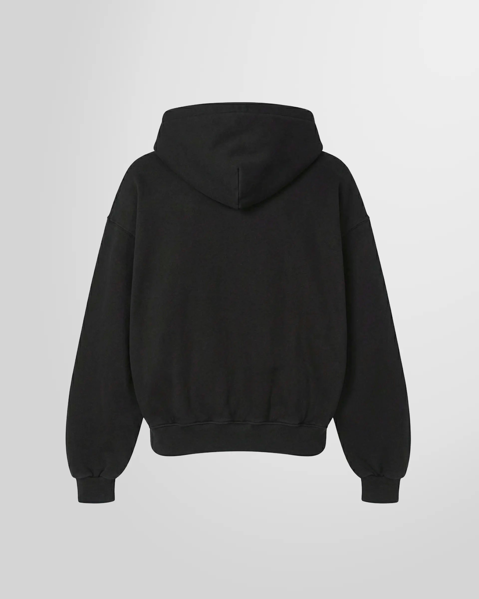 Back view of the Not Guilty Homme College Hoodie in black with varsity HOMME print.