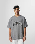 Front view of the Not Guilty Homme College T‑Shirt in misty grey with collegiate HOMME graphic.