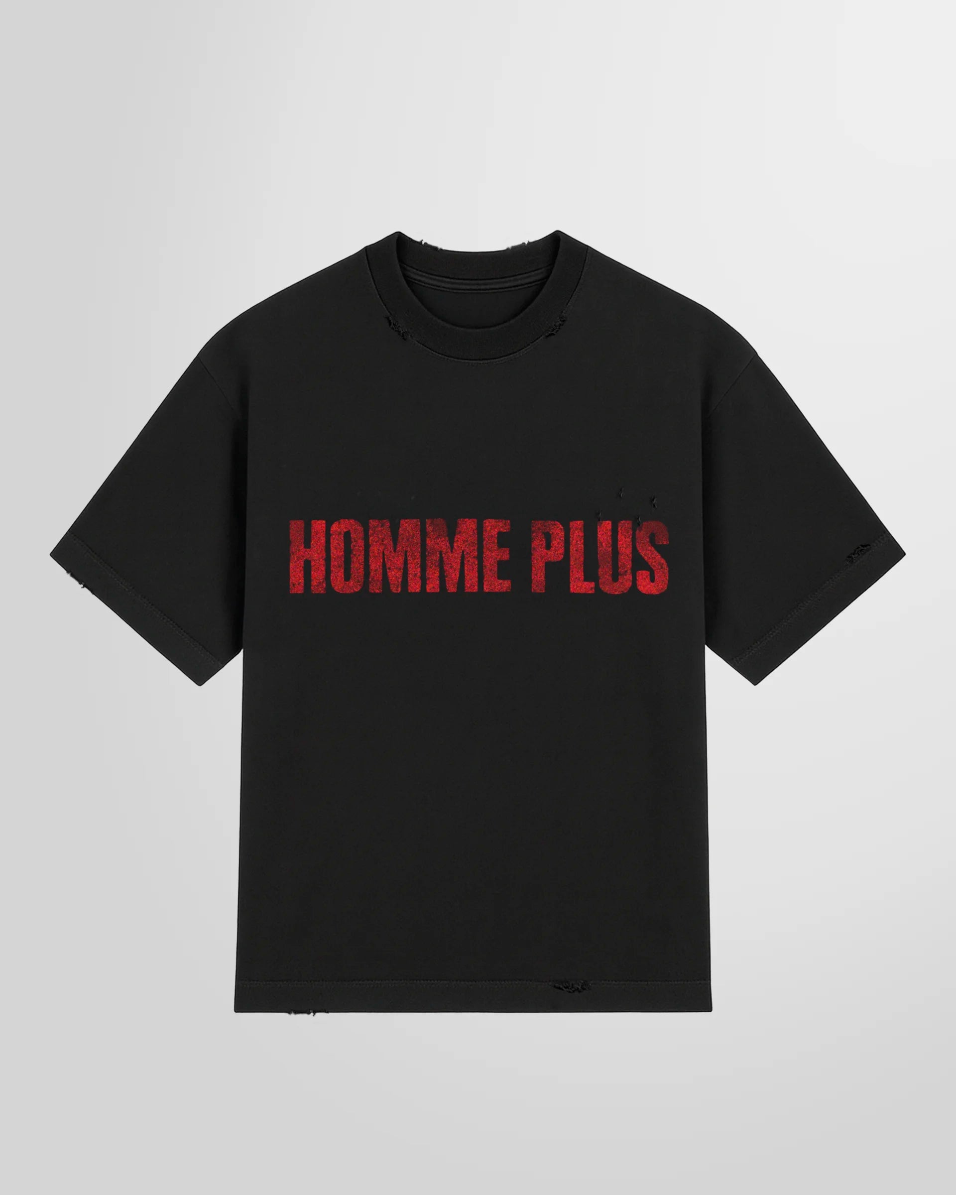 Front view of the Not Guilty Homme Homme Plus Logo T‑Shirt in black with red logo print.