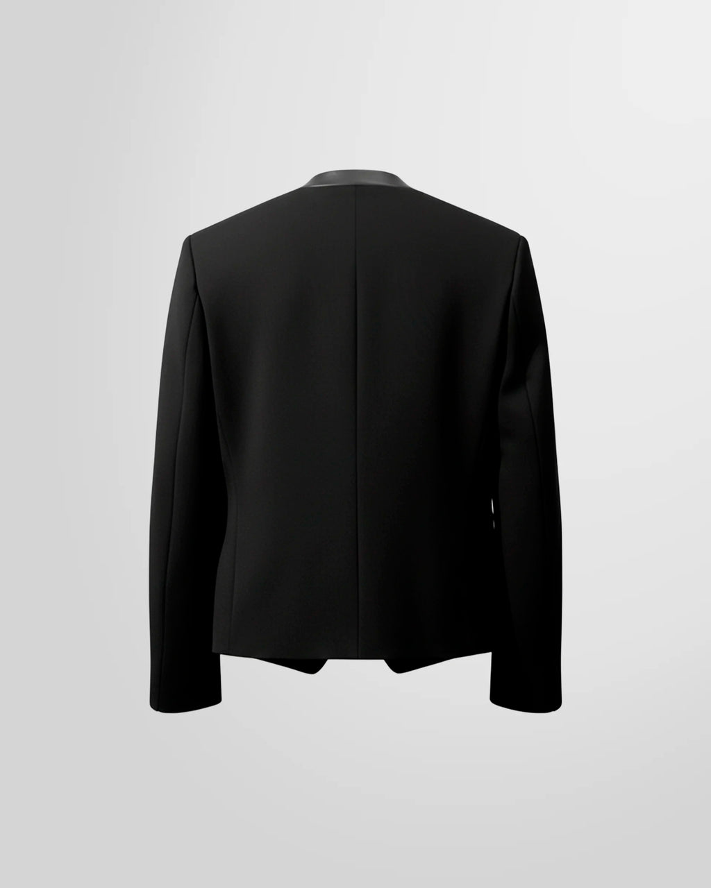 Back view of the Not Guilty Homme wool blazer, straight cut, and cropped silhouette.