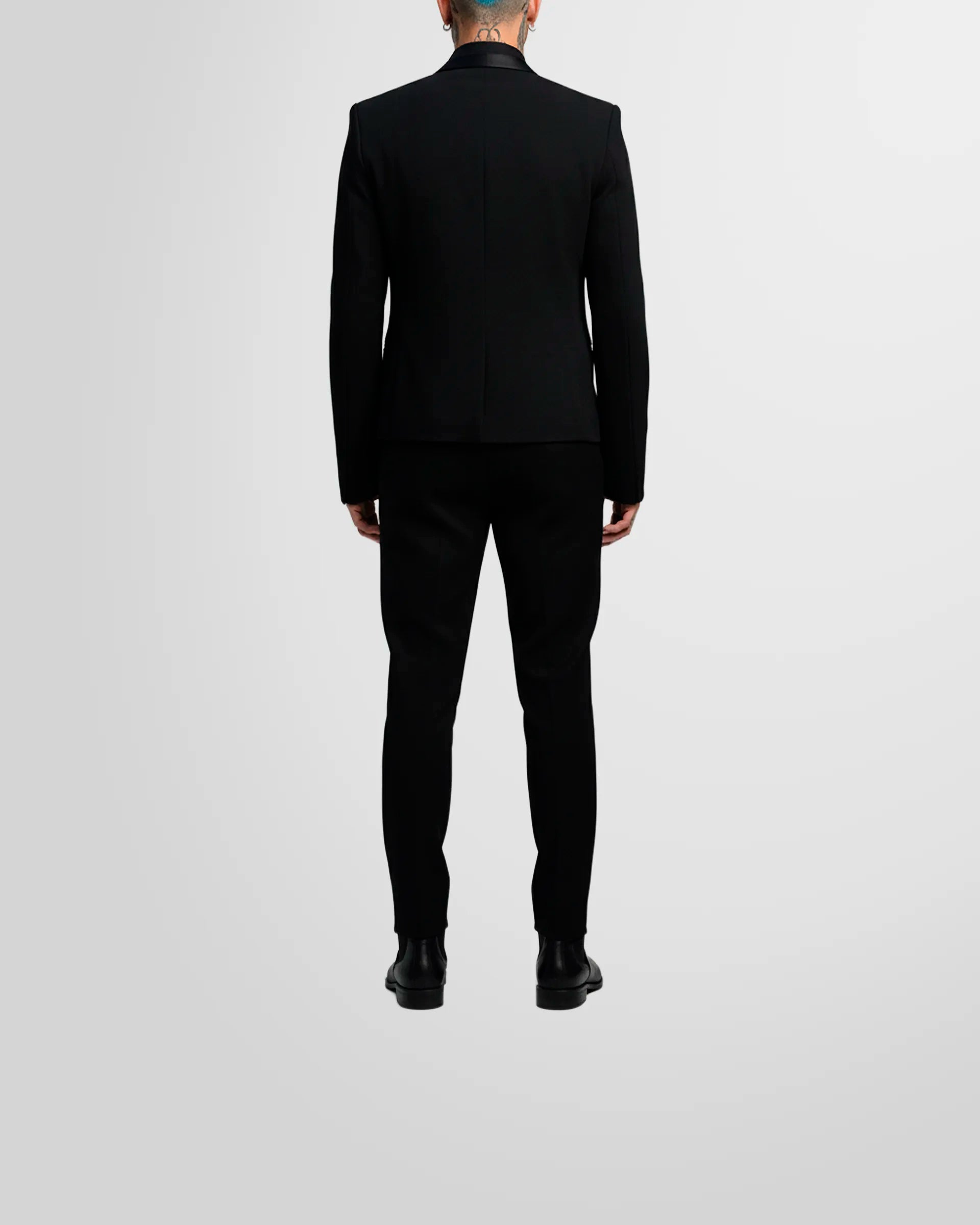 Model wearing the Not Guilty Homme blazer, back view.