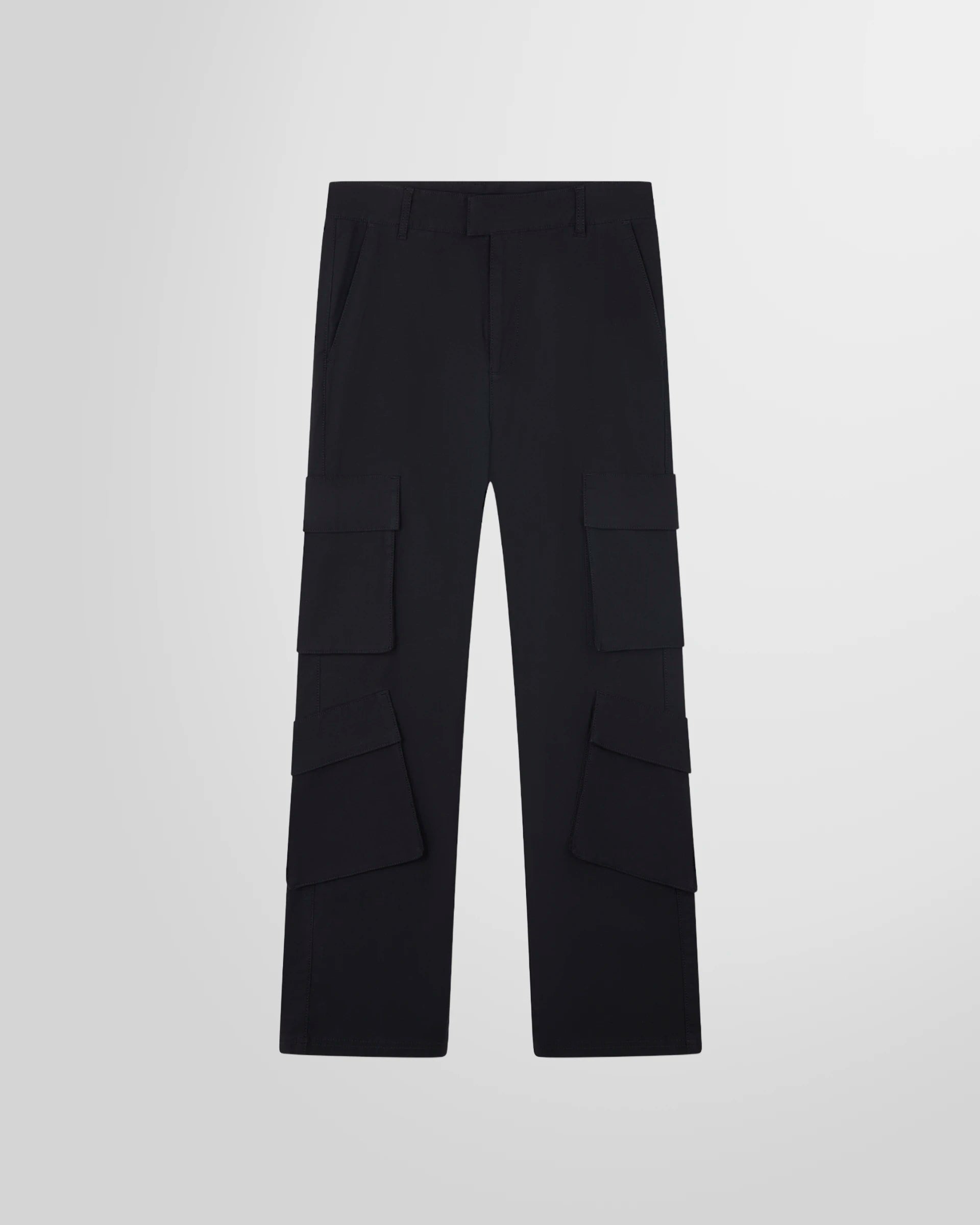Front view of the Represent Cargo Pant in jet black, showing the silhouette and fit.