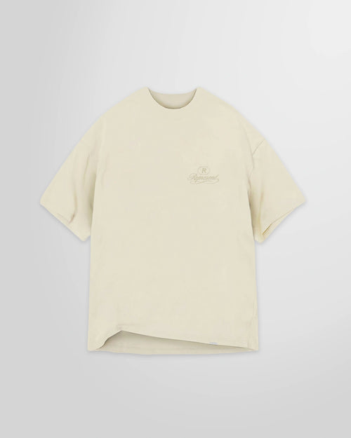 Front view of the Represent Grand Vintage T-Shirt in Champagne, showing the tonal 'Grand Cru' branding.