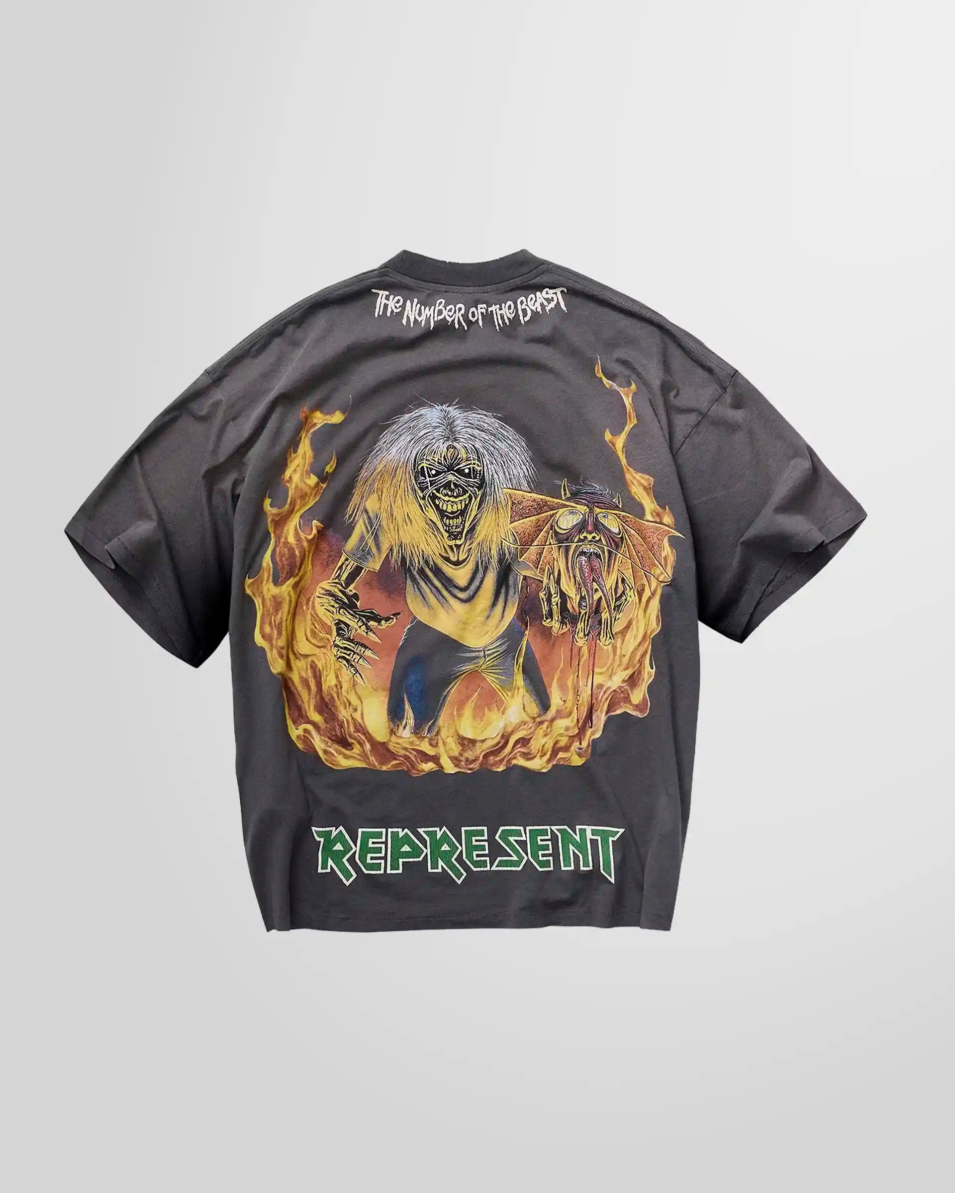 Back of the Represent x Iron Maiden Number of the Beast t-shirt, displaying the rear graphic.